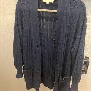 LOFT Deep Blue Cable Knit Cardigan